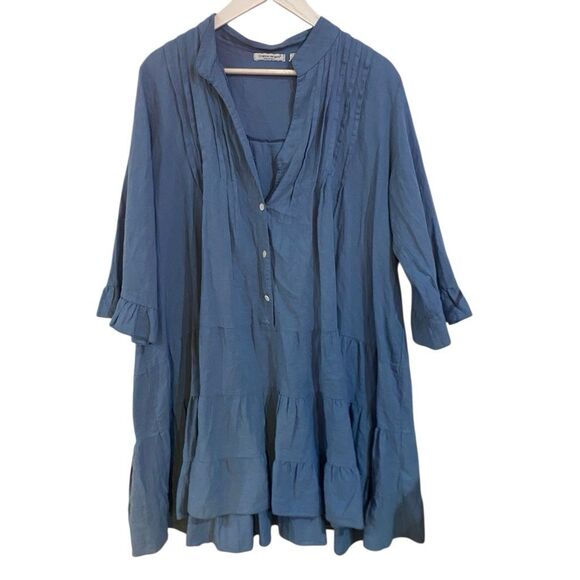 Cristina vergani made in Italy linen blend XL blue ruffled layered lagen  look c - Picture 1 of 7